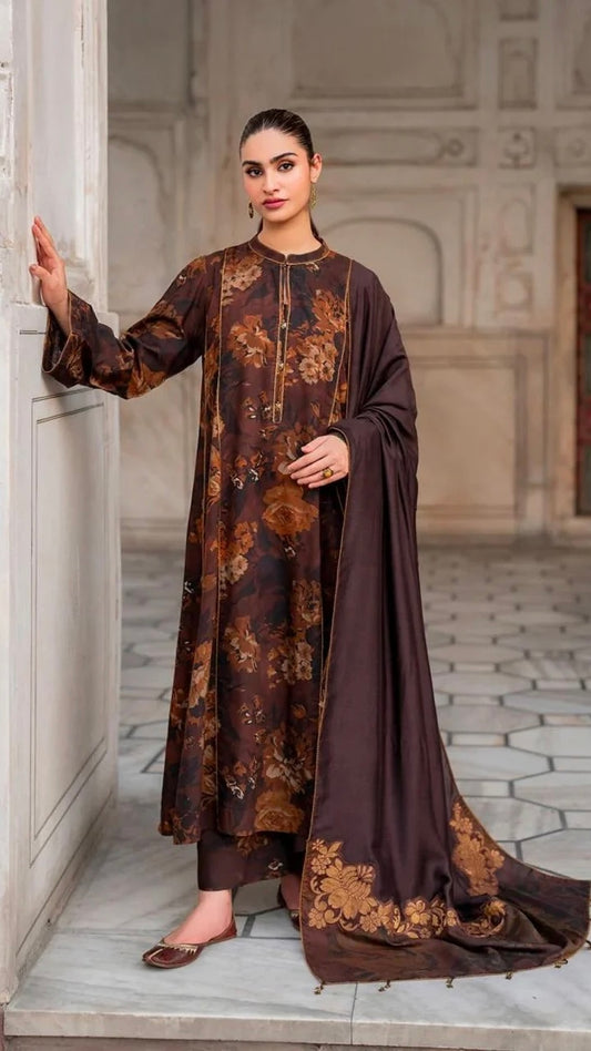 BAR0QUE 3 PC LAWN PRINTED SUIT
