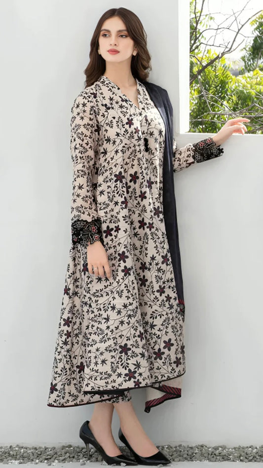 BAR0QUE 3 PC LAWN PRINTED SUIT