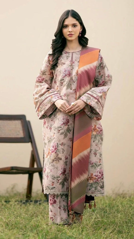 BAR0QUE 3 PC LAWN PRINTED SUIT