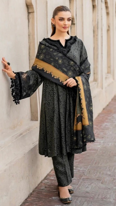 BAR0QUE 3 PC LAWN PRINTED SUIT