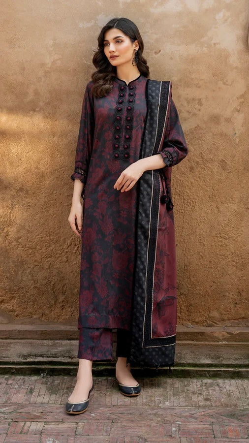 BAR0QUE 3 PC LAWN PRINTED SUIT