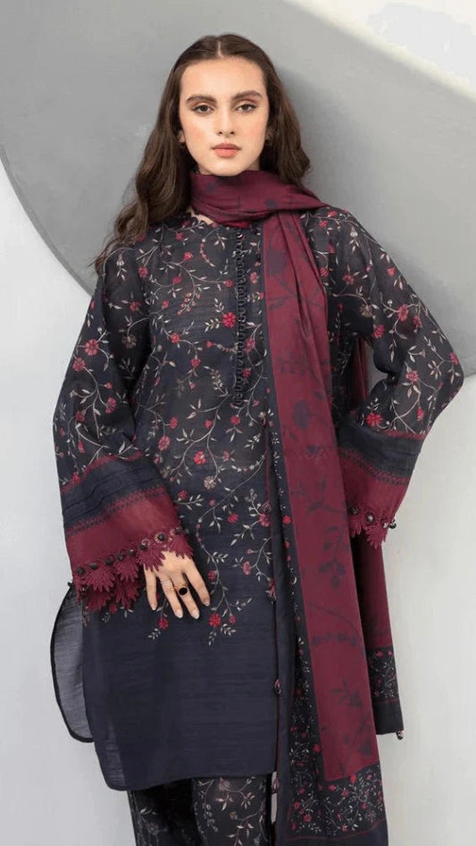 BAR0QUE 3 PC LAWN PRINTED SUIT