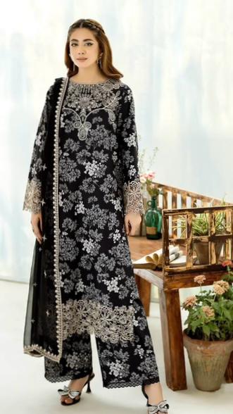 BAR0QUE 3 PC LAWN PRINTED SUIT
